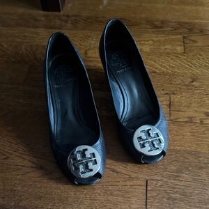 Tory Burch Black Heels with Silver Emblem